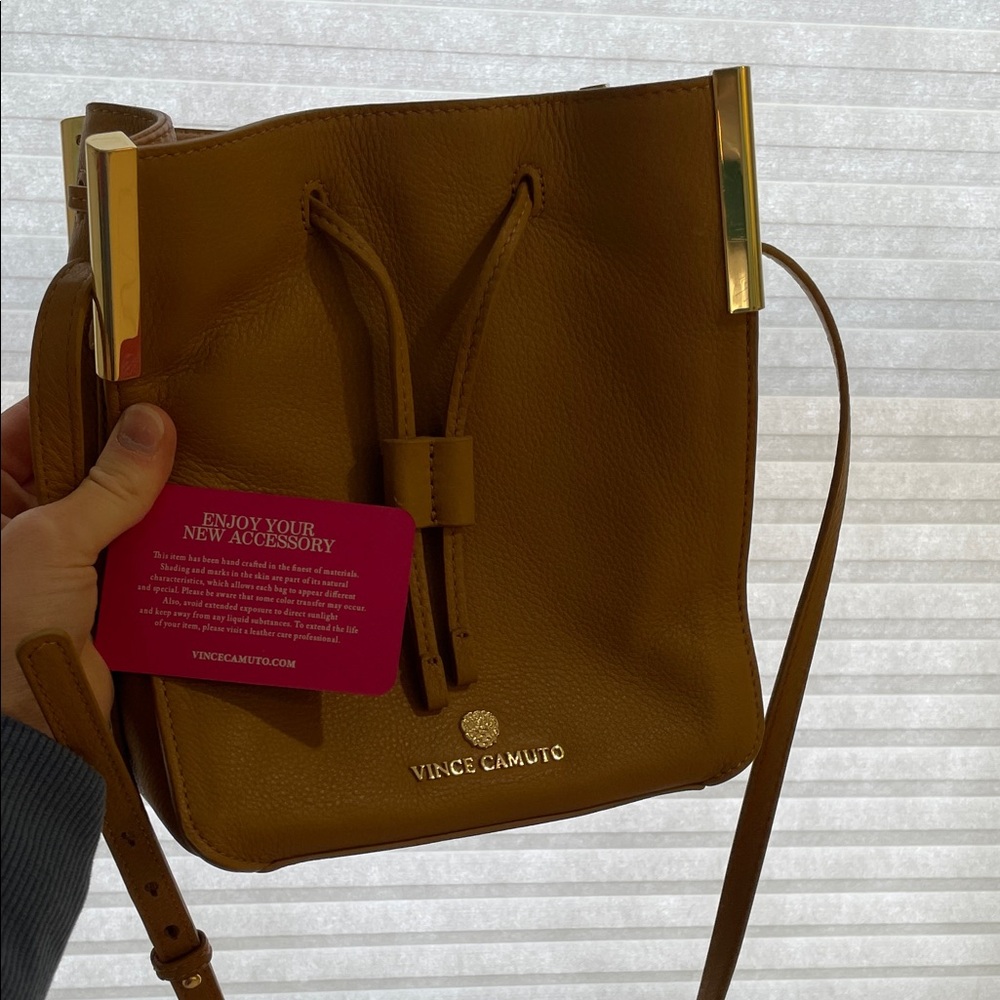 Vince Camuto Tan Crossbody Bag with Gold Accents